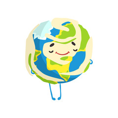 Cute happy cartoon Earth planet character smiling, funny globe emoji vector Illustration