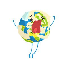 Cute cartoon Earth planet character shouting, funny globe emoji vector Illustration