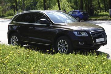 economy car stands parked on a roadside in town