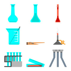 Scientific set of laboratory materials and tools. Flat design concept. Vector illustration.