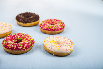 Multicolored donuts close-up