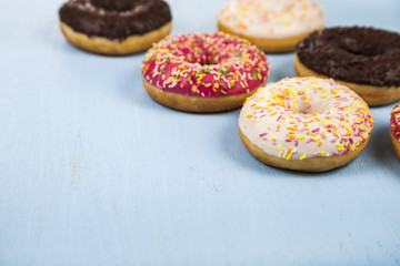 Multicolored donuts close-up