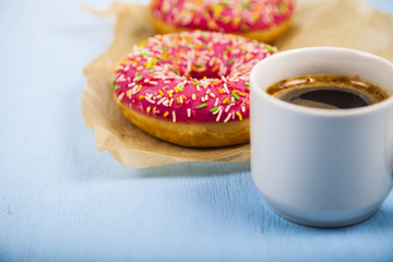 Donuts and a cup of coffee