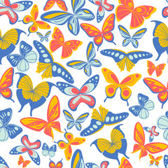 Plakat Colorful seamless print pattern with butterflies. Patterned wallpaper for scrapbooking. Vector illustration.