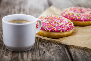 Donuts and a cup of coffee