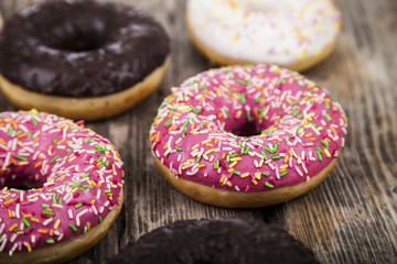 Multicolored donuts close-up