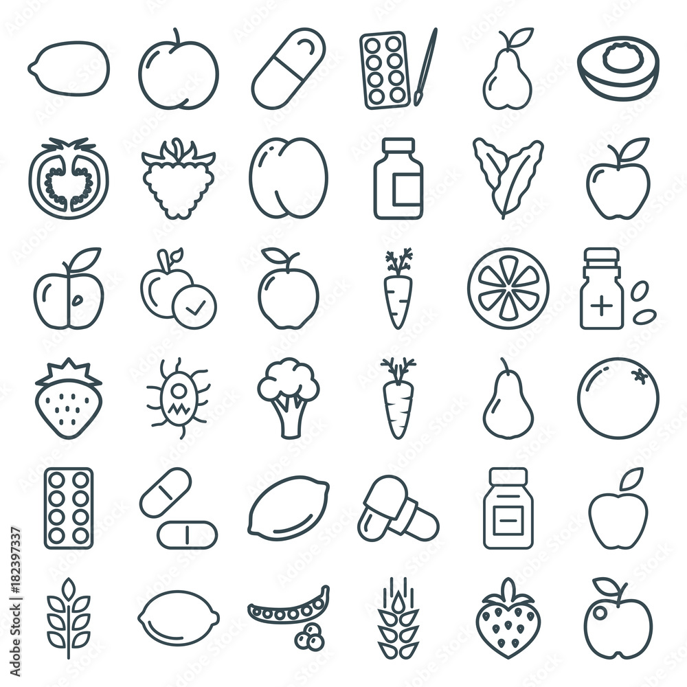 Sticker set of 36 vitamin outline icons - Stickers
