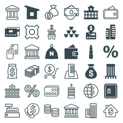 Set of 36 bank filled and outline icons