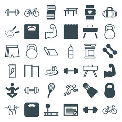 Set of 36 fitness filled and outline icons