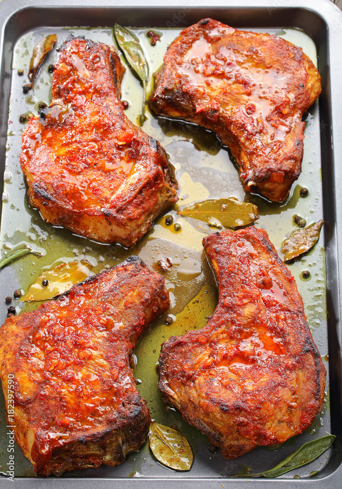 Canvas Prints close-up of oven roasted pork chop