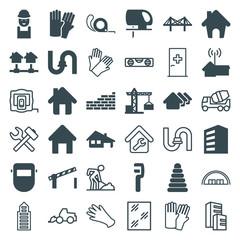 Set of 36 construction filled and outline icons