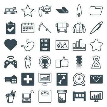 Set of 36 flat filled and outline icons