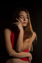 Fototapeta premium Model test with beautiful brunette woman with perfect skin and shiny hair
