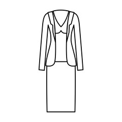 female clothes with skirt and blouse and jacket in monochrome silhouette vector illustration