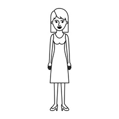 woman full body with dress and heel shoes with mid length hair in monochrome silhouette vector illustration
