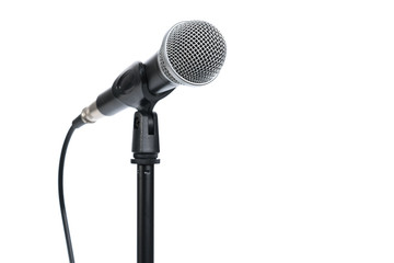 Microphone with stand isolated on white background - obrazy, fototapety, plakaty
