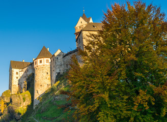Admiring the sunset colors at  the 12th Century Gothic Castle surrounded by the Ohre River, Loket...