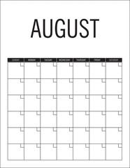 August - calendar page layout, no dates, can be used every year.