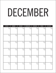 December - calendar page layout, no dates, can be used every year.