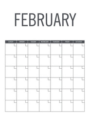 February - calendar page layout, no dates, can be used every year.