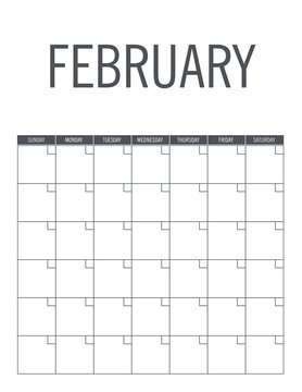 February - calendar page layout, no dates, can be used every year.