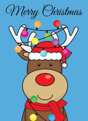 Christmas card. Reindeer with christmas lights