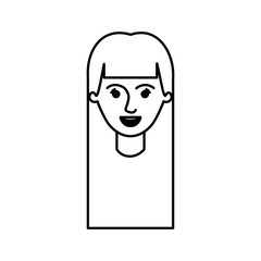 female face with long straight hair in monochrome silhouette vector illustration
