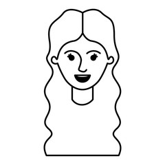 female face with long wavy hair in monochrome silhouette vector illustration