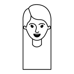 female face with long straight hair in monochrome silhouette vector illustration