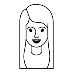 female face with long layered hairstyle in monochrome silhouette vector illustration