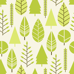 Seamless pattern with trees in a flat style. Season is spring, summer. Vector illustration.