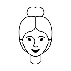 female face with collected hair in monochrome silhouette vector illustration