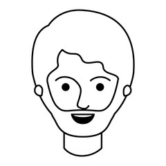 male face with short hair and beard in monochrome silhouette vector illustration