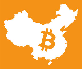 China map with bitcoin symbol illustration