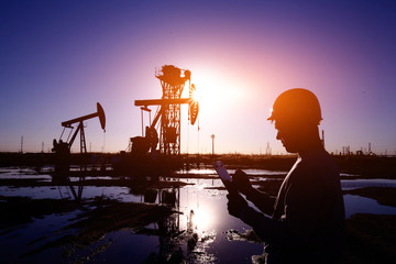 Oil drilling exploration, the oil workers are working