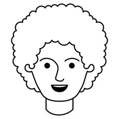 male face with curly hair in monochrome silhouette vector illustration