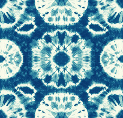 Materiał do szycia Seamless pattern, abstract tie dyed fabric of indigo color on white cotton. Hand painted fabrics. Shibori dyeing