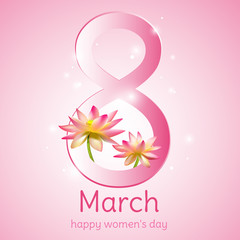 March 8. Flowers. Women's Day. Lotus. Water lily. Floral background. Vector illustration. Card. Holidays.