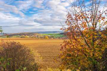 Fields near Morina and the abandoned limestone quarry at Velka Amerika(Big America), Czech Grand Canyon, Central Bohemian Region, Beroun District, Czech Republic