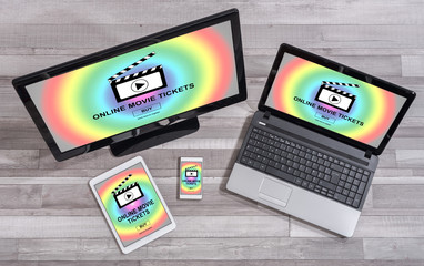Fototapeta premium Online movie tickets buying concept on different devices