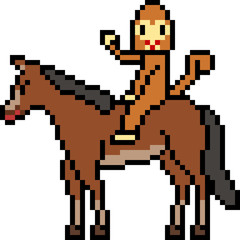 Obraz premium vector pixel art monkey ride horse