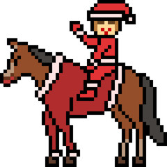 vector pixel art santa ride horse
