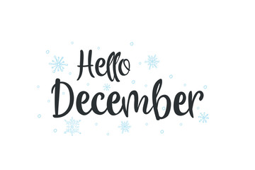 Hello December calligraphy inscription.Vector illustration
