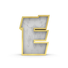 Letter E. Marble and gold lettering font. 3D Rendering