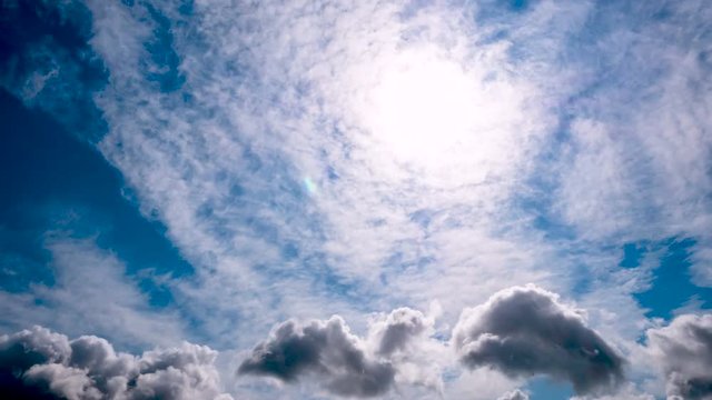 Cloudscape time lapse following the sun through layered clouds on a bright day
