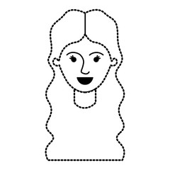 female face with long wavy hair in black dotted silhouette vector illustration