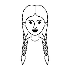 female face with braided hair in black dotted silhouette vector illustration