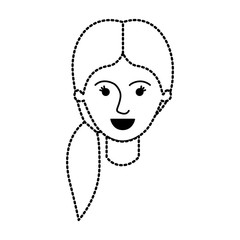 female face with pigtail hair in black dotted silhouette vector illustration