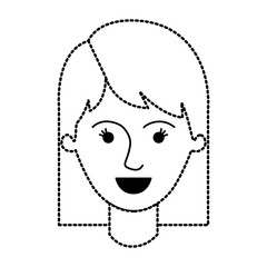 female face with mid lenght hair in black dotted silhouette vector illustration