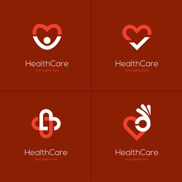 Health care logo set with heart shape.